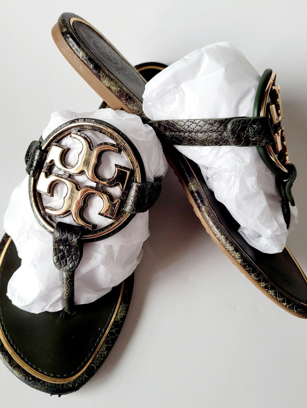 Tory Burch Miller Python Metal Medallion Thong Sandals Genuine Leather US 7 - Picture 7 of 16
